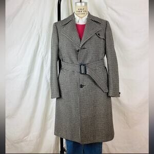 Vtg Harbor Master Trench Coat John Weitz Houndstooth Orlon Lined Jacket 44 Large